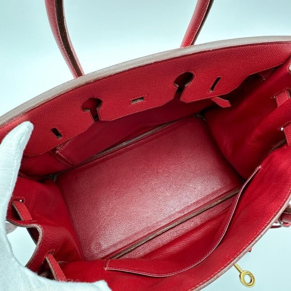 HERMES Birkin 35 GHW Vintage Rouge Vif Epsom Leather Shoulder Bag - Picture 8 of 10